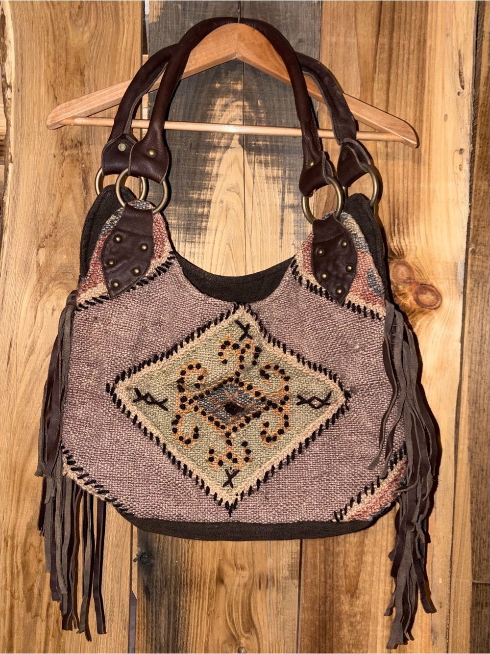 Scully Southwestern Kilim Textile & Leather Shoulder Hobo Bag